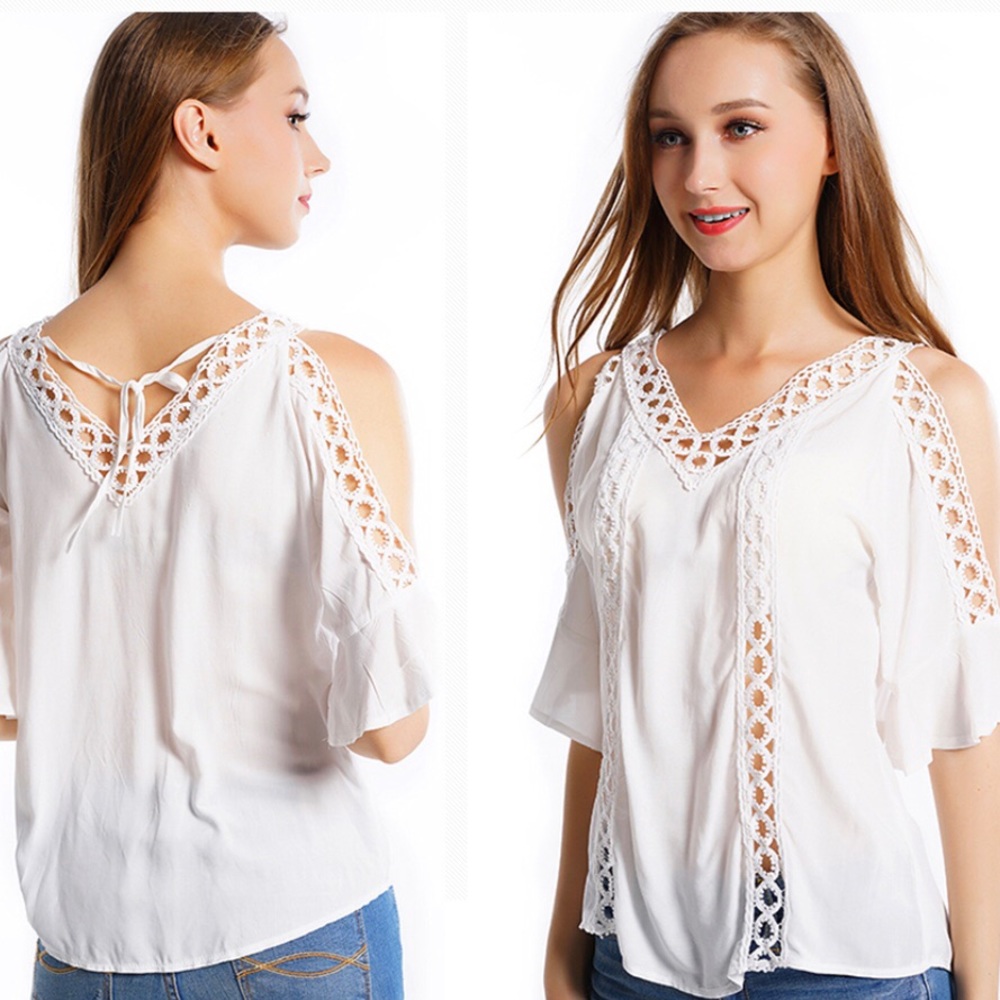 Sweet & Sexy Off-Shoulder V-Neck Summer Beach Top - Picture 2 of 8